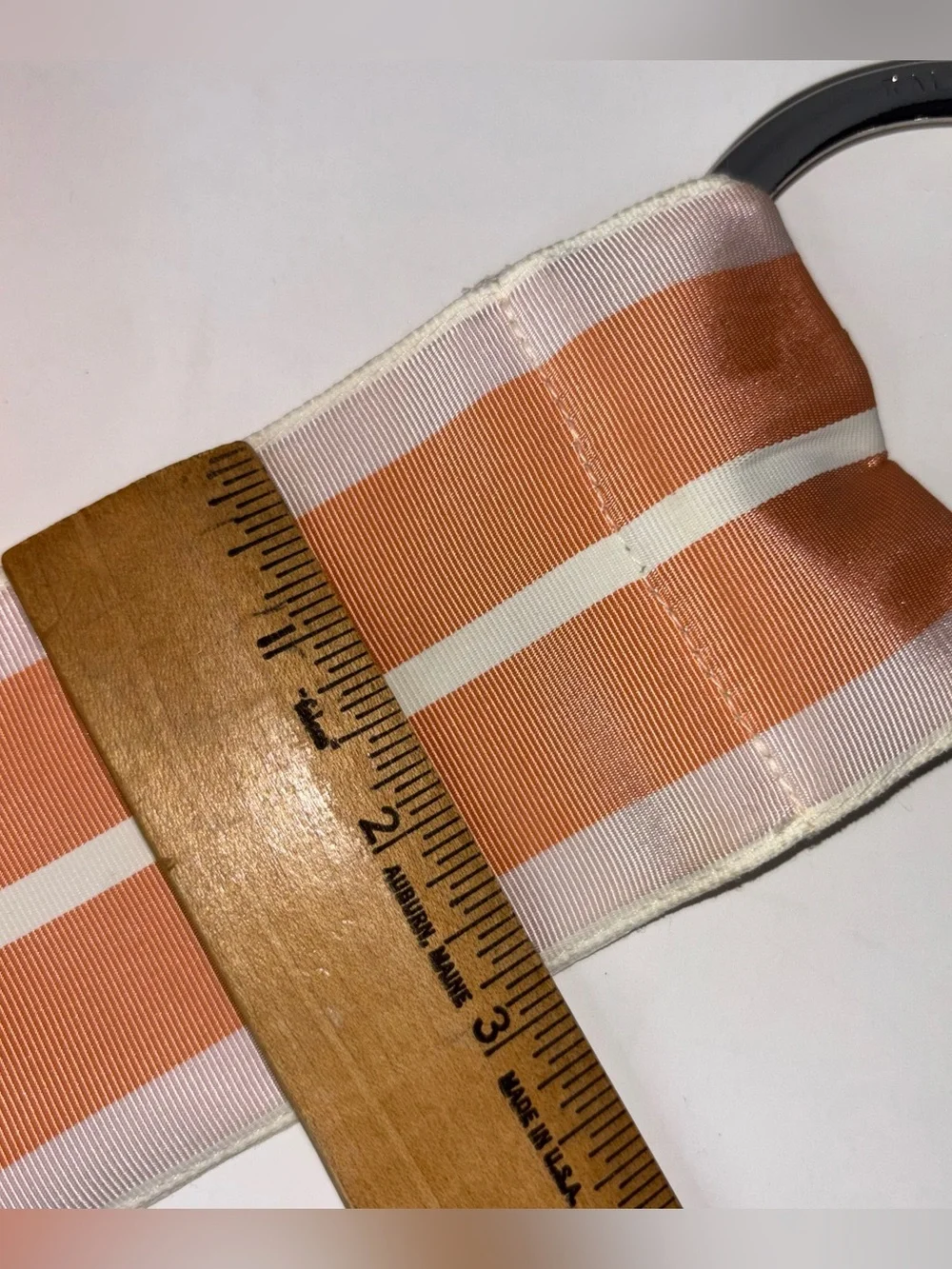 Ralph Lauren O Ring USA Striped Ribbon Belt Peach Light Pink Cream